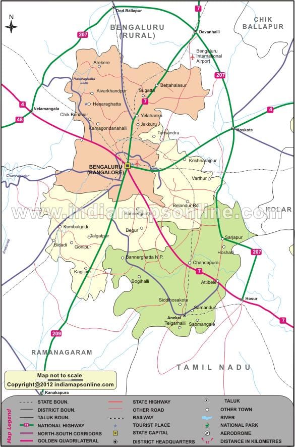 Bangalore şəhər dairəsinin xəritədə