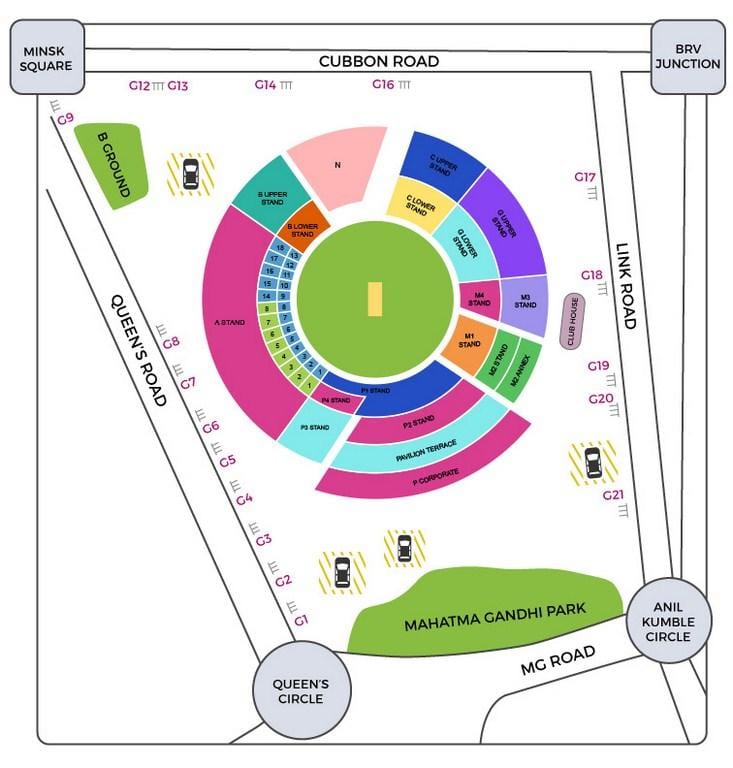 Bangalore stadionu cricket üçün xəritə